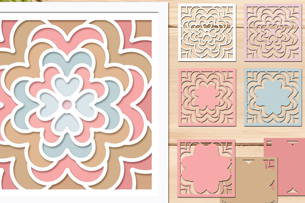 Intra απο ξύλο plywood 3mm-4mm πάχος - Flower Mandala 3d Shadow Box  Δίασταση 8x8 cm INTRAFABR-69484110