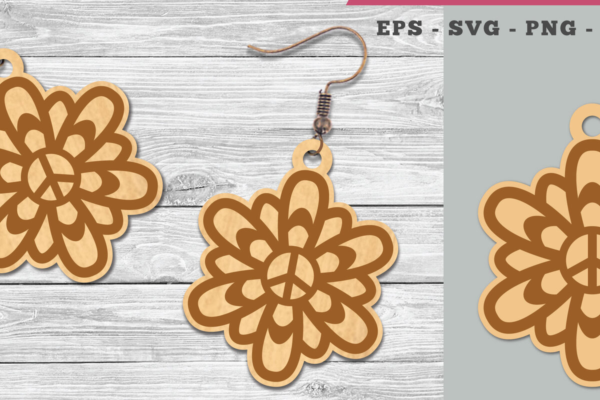 Intra απο ξύλο plywood 3mm-4mm πάχος - Σκουλαρίκια με λέιζερ Flower Peace  1 Δίασταση 3x3 cm INTRAFABR-106400955