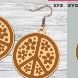 Intra απο ξύλο plywood 3mm-4mm πάχος - Flower Peace κομμένα σκουλαρίκια με λέιζερ  2 Δίασταση 3x3 cm INTRAFABR-106400995