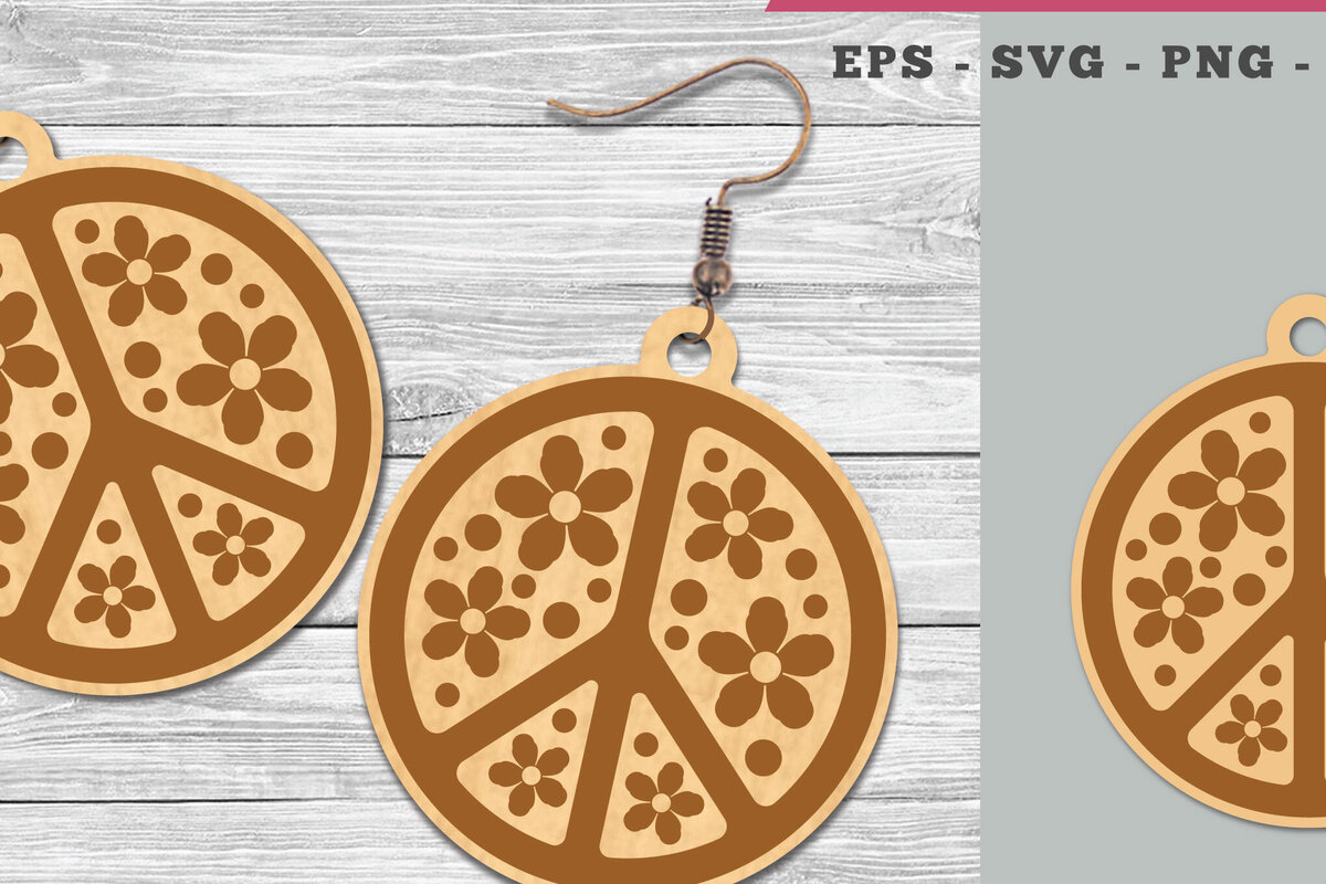 Intra απο ξύλο plywood 3mm-4mm πάχος - Flower Peace κομμένα σκουλαρίκια με λέιζερ  2 Δίασταση 3x3 cm INTRAFABR-106400995