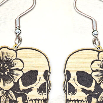 Intra απο ξύλο plywood 3mm-4mm πάχος - Σκουλαρίκια Flower Scull Cut Laser. Δίασταση 3x3 cm INTRAFABR-125441440 - Image 1