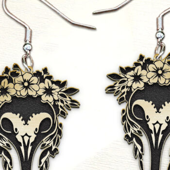 Intra απο ξύλο plywood 3mm-4mm πάχος - Σκουλαρίκια Flower Scull Cut Laser. Δίασταση 3x3 cm INTRAFABR-123388142 - Image 1