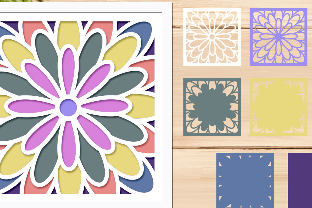 Intra απο ξύλο plywood 3mm-4mm πάχος - Flower Shadow Box , 3d Layered  Δίασταση 8x8 cm INTRAFABR-69417106