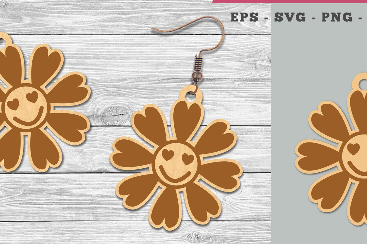 Intra απο ξύλο plywood 3mm-4mm πάχος - Flower Smile Σκουλαρίκια κομμένα με λέιζερ  Δίασταση 3x3 cm INTRAFABR-106401047