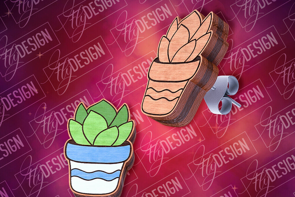 Intra απο ξύλο plywood 3mm-4mm πάχος - Flower Stud Earrings Cut Laser |  CNC Δίασταση 3x3 cm INTRAFABR-84104638