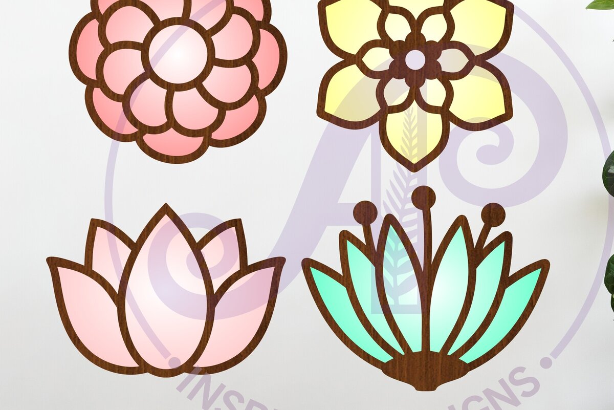 Intra απο ξύλο plywood 3mm-4mm πάχος - Flower Two Layer Cut Outs Laser  D4 Δίασταση 30x20 cm INTRAFABR-122570688