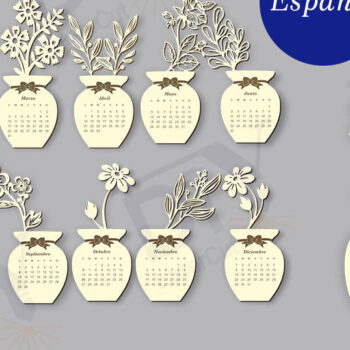 Intra απο ξύλο plywood 3mm-4mm πάχος - Βάζο λουλουδιών Ημερολόγιο Eng Esp Deu Δίασταση 4x4 cm INTRAFABR-110015220 - Image 3