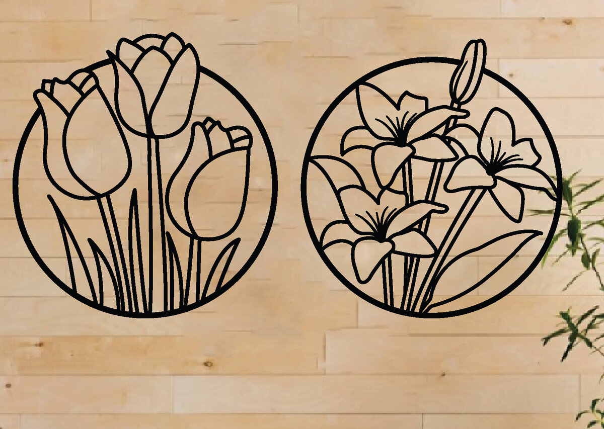 Intra απο ξύλο plywood 3mm-4mm πάχος - Σετ διακόσμησης τοίχου λουλουδιών 2 τεμαχίων,  Δίασταση 40x50 cm INTRAFABR-62966683