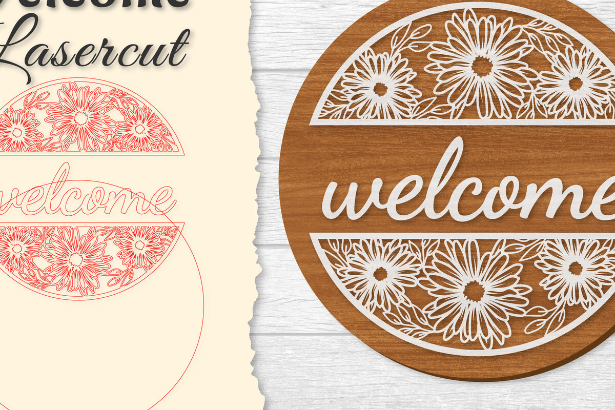 Intra απο ξύλο plywood 3mm-4mm πάχος - Flower Welcome Lasercut Δίασταση 20x20 cm INTRAFABR-122599977