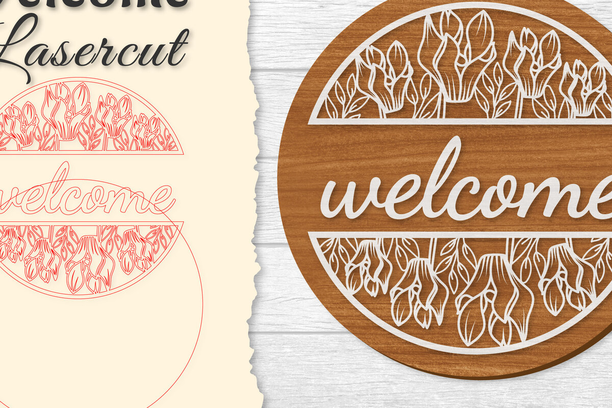 Intra απο ξύλο plywood 3mm-4mm πάχος - Flower Welcome Lasercut Δίασταση 20x20 cm INTRAFABR-122599991