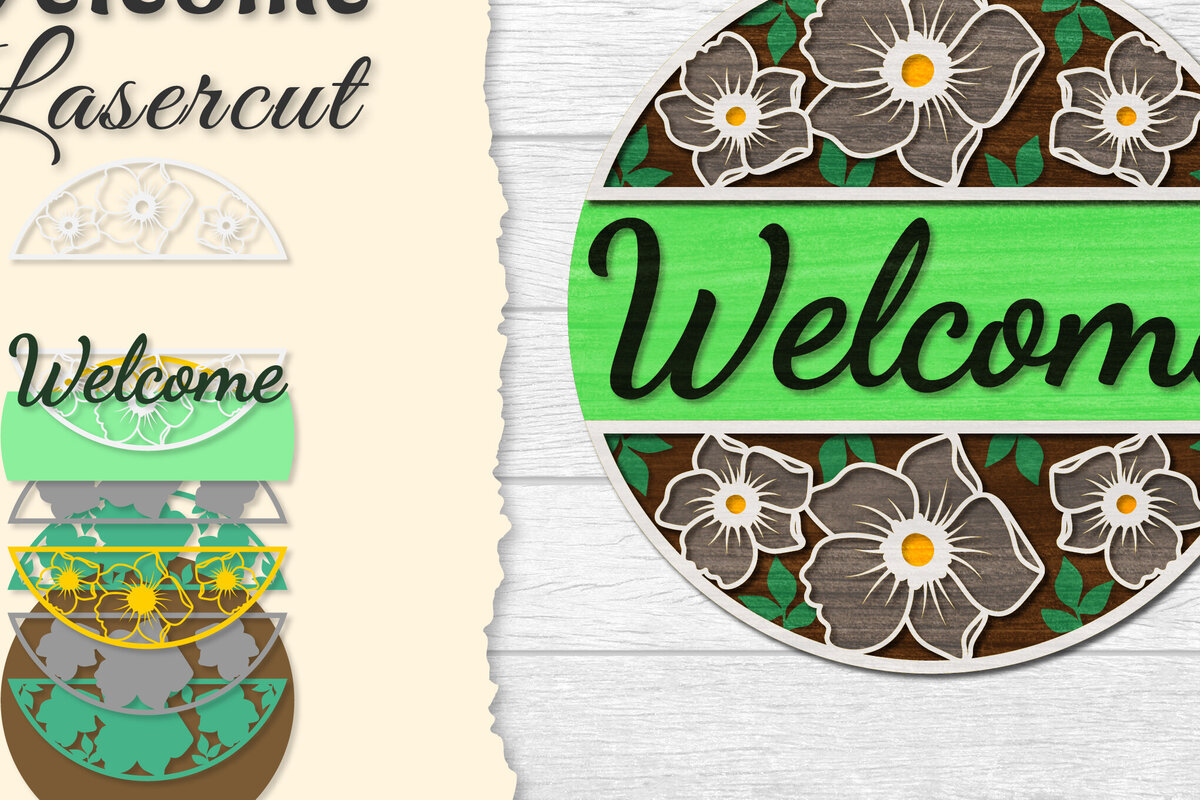 Intra απο ξύλο plywood 3mm-4mm πάχος - Flower Welcome Lasercut Δίασταση 20x20 cm INTRAFABR-122044423