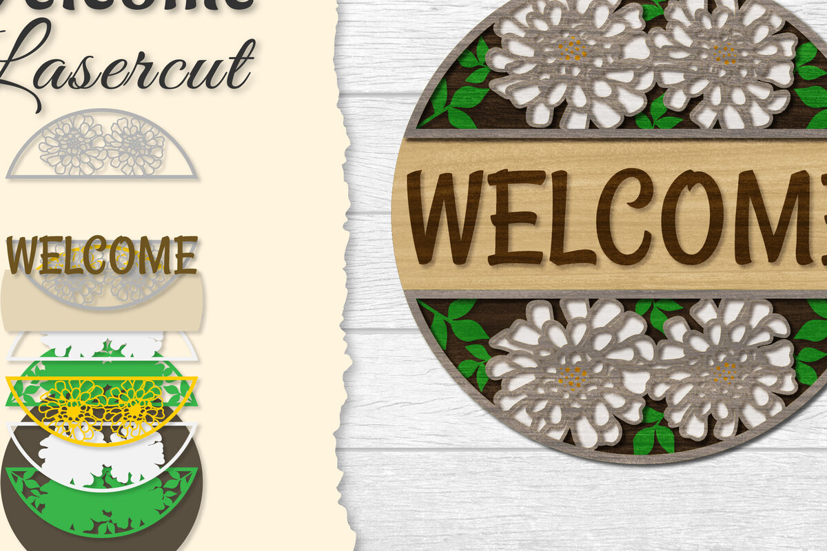 Intra απο ξύλο plywood 3mm-4mm πάχος - Flower Welcome Lasercut Δίασταση 20x20 cm INTRAFABR-122044431