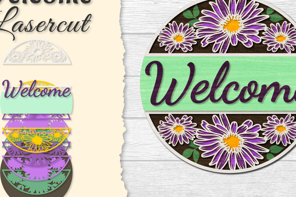 Intra απο ξύλο plywood 3mm-4mm πάχος - Flower Welcome Lasercut Δίασταση 20x20 cm INTRAFABR-122044395