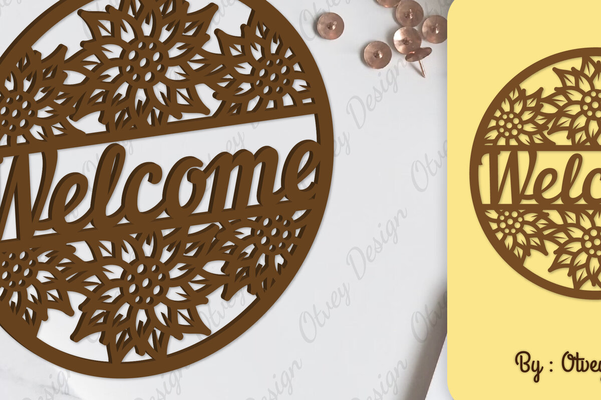 Intra απο ξύλο plywood 3mm-4mm πάχος - Flower Welcome Sign Lasercut Δίασταση 30x20 cm INTRAFABR-104125947