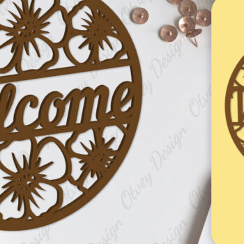 Intra απο ξύλο plywood 3mm-4mm πάχος - Flower Welcome Sign Lasercut Δίασταση 30x20 cm INTRAFABR-104126052 - Image 1