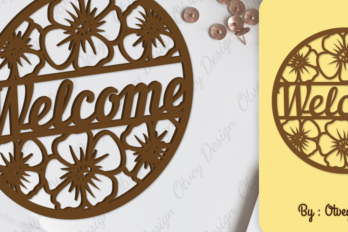 Intra απο ξύλο plywood 3mm-4mm πάχος - Flower Welcome Sign Lasercut Δίασταση 30x20 cm INTRAFABR-104126052