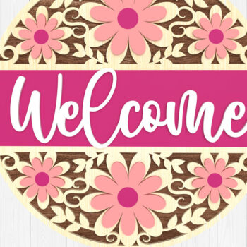 Intra απο ξύλο plywood 3mm-4mm πάχος - Σήμα καλωσορίσματος λουλουδιών  3D Δίασταση 30x20 cm INTRAFABR-104923434 - Image 1