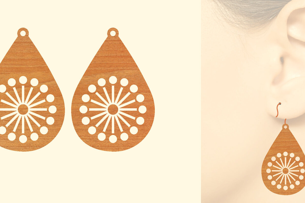 Intra απο ξύλο plywood 3mm-4mm πάχος - Flower WOOD Σκουλαρίκια Laser Cut  Δίασταση 3x3 cm INTRAFABR-62683718