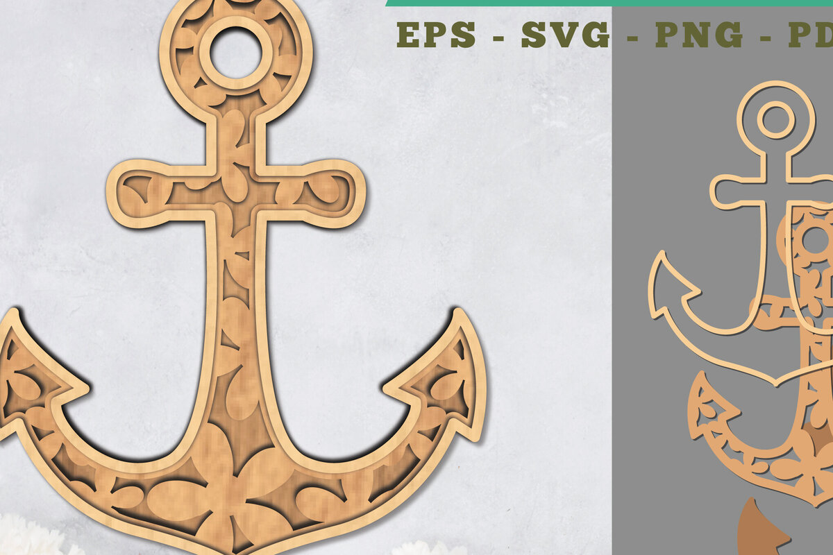 Intra απο ξύλο plywood 3mm-4mm πάχος - Flowers Anchor τρισδιάστατη διακόσμηση με λέιζερ Δίασταση 20x20 cm INTRAFABR-111486364