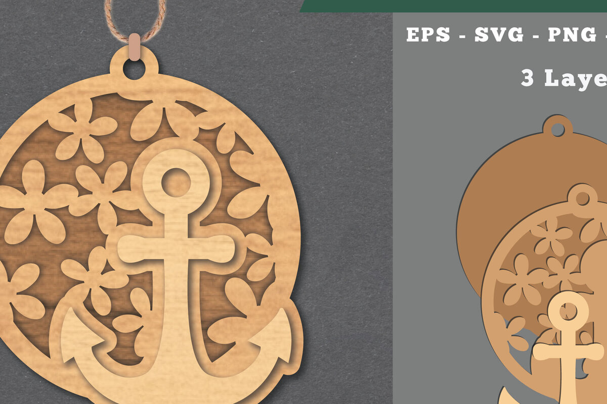 Intra απο ξύλο plywood 3mm-4mm πάχος - Flowers Anchor Laser Cut Στολίδι  Δίασταση 6x6 cm INTRAFABR-112070030