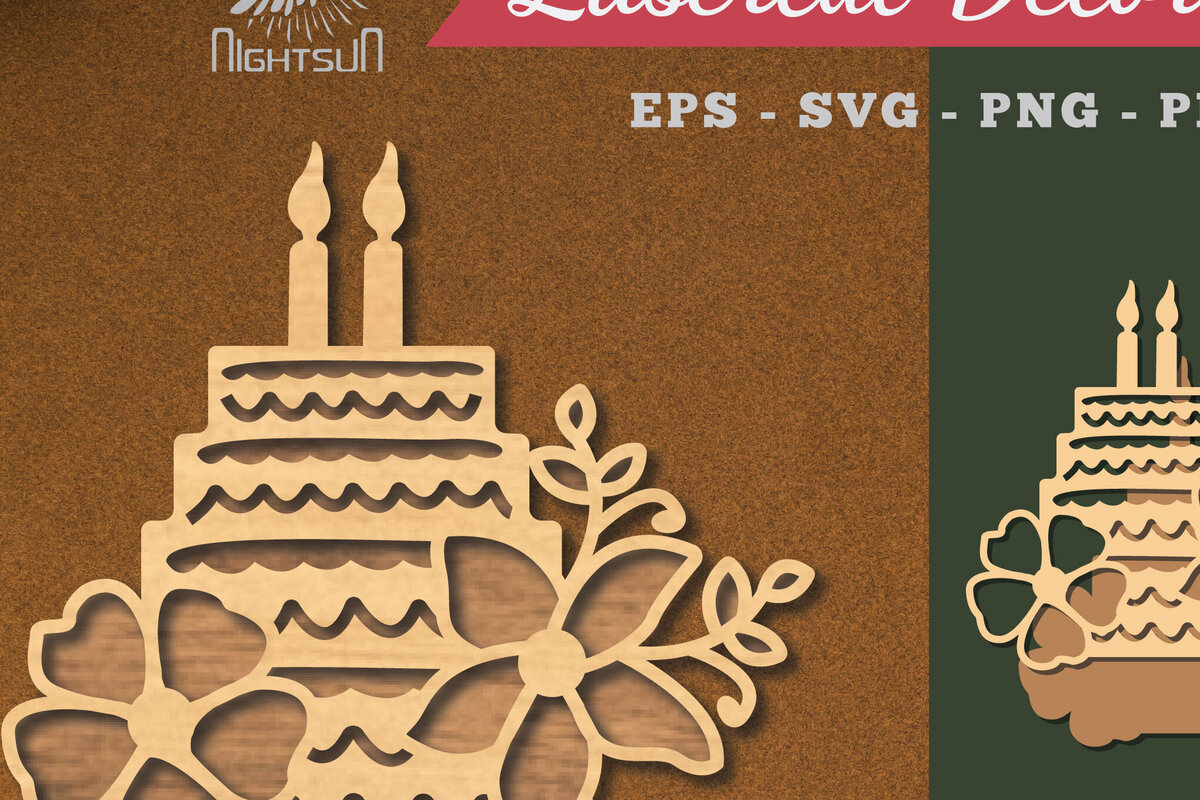 Intra απο ξύλο plywood 3mm-4mm πάχος - Διακόσμηση με κομμένα λέιζερ τούρτα λουλουδιών 4 Δίασταση 20x20 cm INTRAFABR-113541401