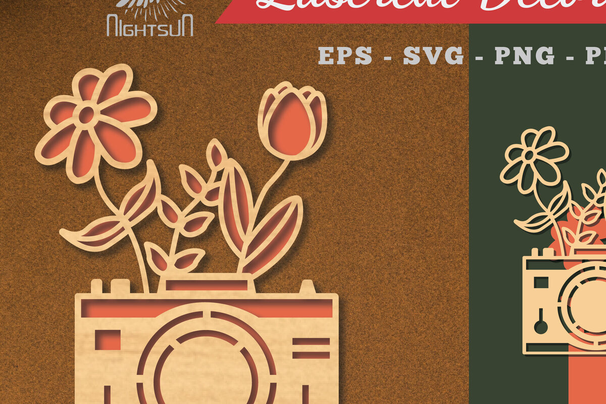 Intra απο ξύλο plywood 3mm-4mm πάχος - Διακόσμηση με κομμένα λέιζερ κάμερας λουλουδιών 2 Δίασταση 20x20 cm INTRAFABR-113273382