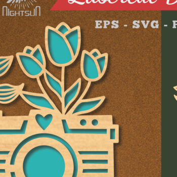 Intra απο ξύλο plywood 3mm-4mm πάχος - Διακόσμηση με κομμένα λέιζερ κάμερας λουλουδιών 3 Δίασταση 20x20 cm INTRAFABR-113275369 - Image 1