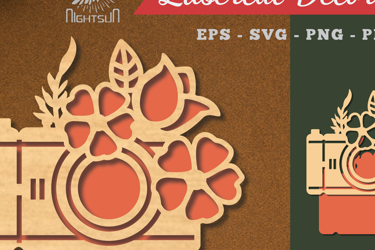 Intra απο ξύλο plywood 3mm-4mm πάχος - Διακόσμηση φωτογραφικής μηχανής με λουλούδια κοπής με λέιζερ 6 Δίασταση 20x20 cm INTRAFABR-113275550