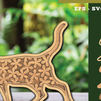 Intra απο ξύλο plywood 3mm-4mm πάχος - Flowers Cat Laser Cut Decoration  1 Δίασταση 20x20 cm INTRAFABR-111784040 - Image 1