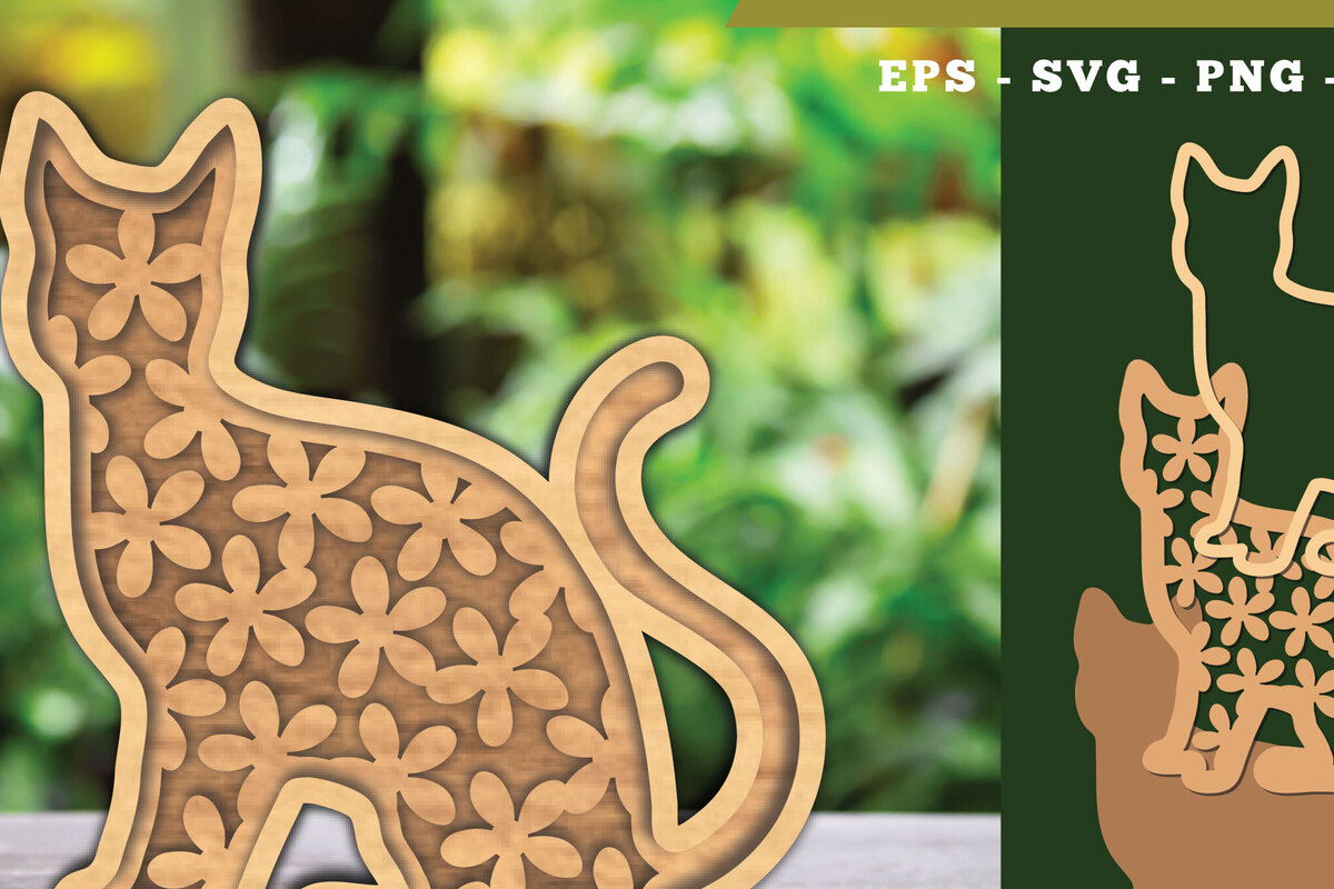 Intra απο ξύλο plywood 3mm-4mm πάχος - Flowers Cat Laser Cut Decoration  2 Δίασταση 20x20 cm INTRAFABR-111784059