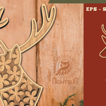 Intra απο ξύλο plywood 3mm-4mm πάχος - Flowers Deer 3D Lasercut Decoration Δίασταση 20x20 cm INTRAFABR-111526915 - Image 1