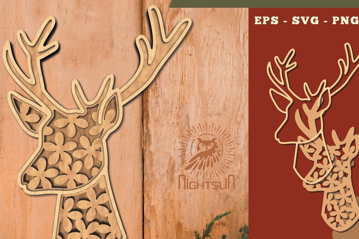 Intra απο ξύλο plywood 3mm-4mm πάχος - Flowers Deer 3D Lasercut Decoration  Δίασταση 20x20 cm INTRAFABR-111526863