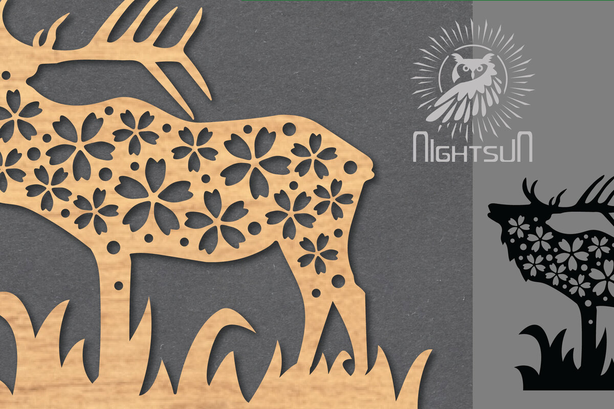 Intra απο ξύλο plywood 3mm-4mm πάχος - Διακόσμηση λουλουδιών ελαφιού με λέιζερ 1 Δίασταση 20x20 cm INTRAFABR-119874548