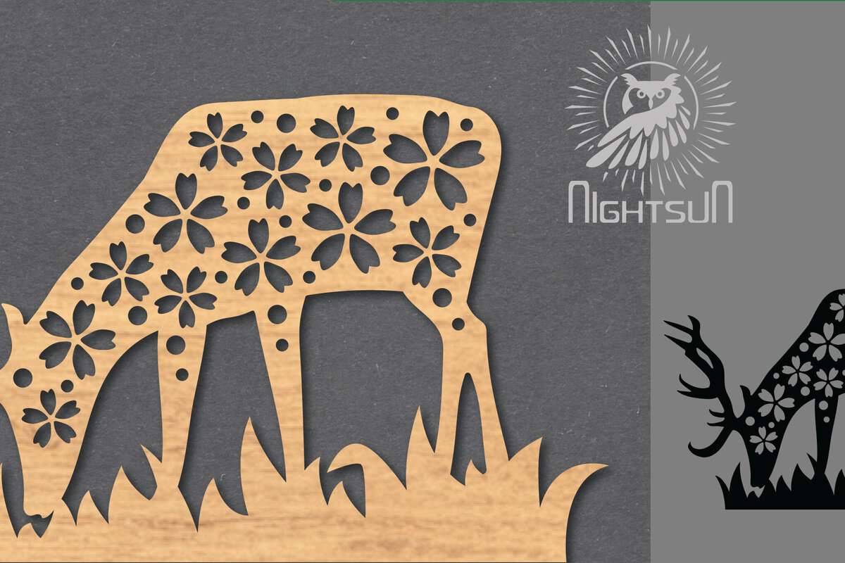 Intra απο ξύλο plywood 3mm-4mm πάχος - Διακόσμηση με λουλούδια ελάφια 2 Δίασταση 20x20 cm INTRAFABR-119874610