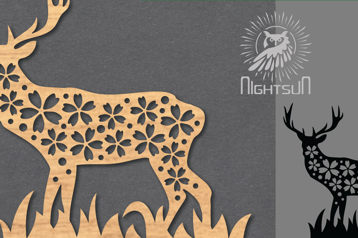 Intra απο ξύλο plywood 3mm-4mm πάχος - Διακόσμηση λουλουδιών ελαφιού με λέιζερ 3 Δίασταση 20x20 cm INTRAFABR-119874628