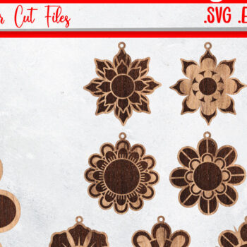 Intra απο ξύλο plywood 3mm-4mm πάχος - Πακέτο Σκουλαρίκια Λουλούδια -  Eps Ai Png Δίασταση 3x3 cm INTRAFABR-29300783 - Image 1