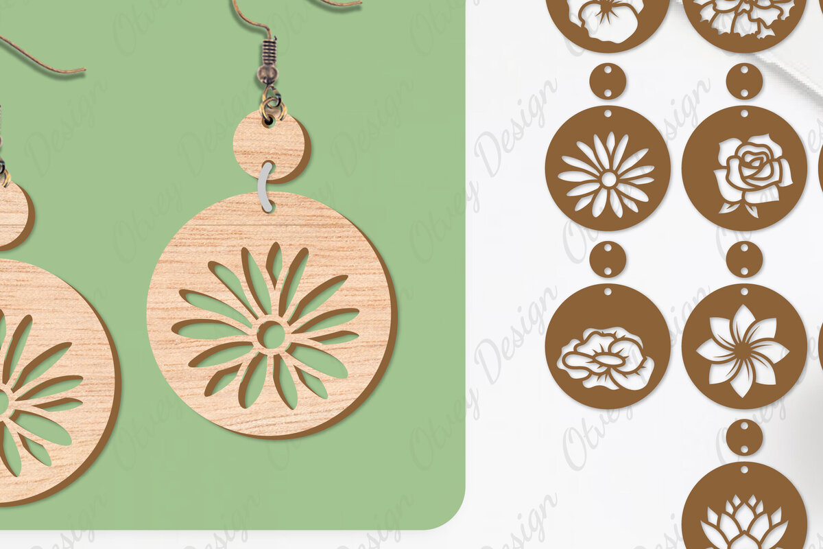 Intra απο ξύλο plywood 3mm-4mm πάχος - Σκουλαρίκια Λουλούδια Κόψιμο με Λέιζερ ΔΕΜΑ Δίασταση 3x3 cm INTRAFABR-104540627