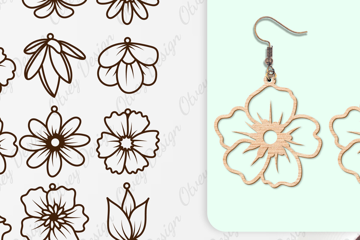 Intra απο ξύλο plywood 3mm-4mm πάχος - Σκουλαρίκια Λουλούδια Κόψιμο με Λέιζερ ΔΕΜΑ Δίασταση 3x3 cm INTRAFABR-104107690