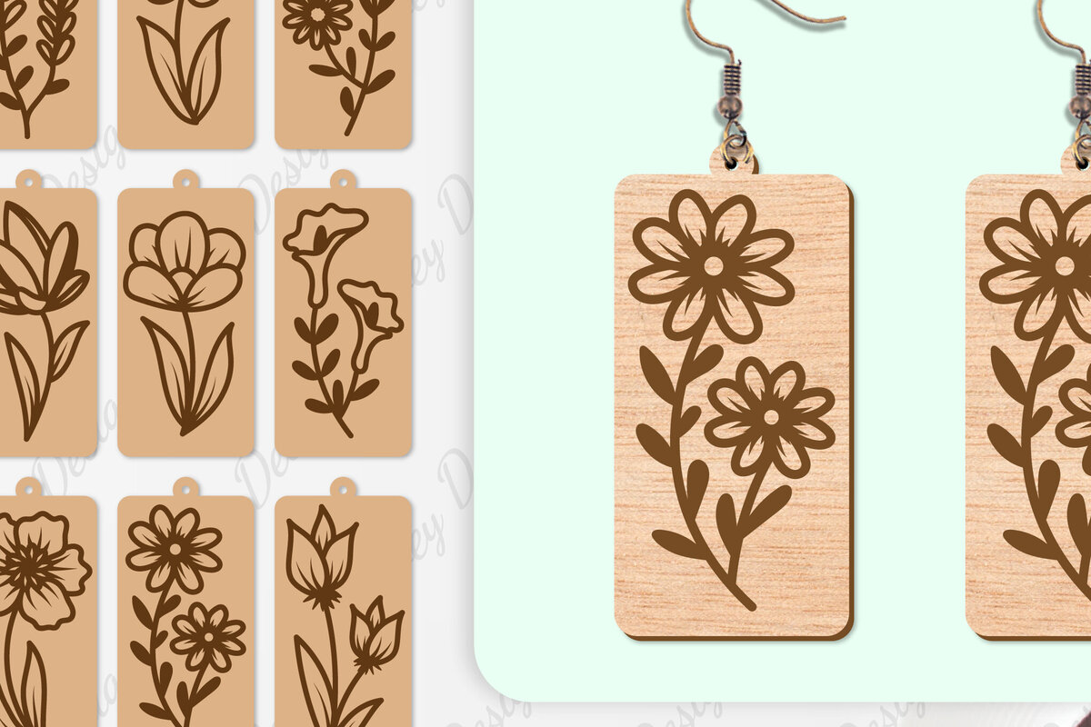 Intra απο ξύλο plywood 3mm-4mm πάχος - Σκουλαρίκια Λουλούδια Κόψιμο με Λέιζερ ΔΕΜΑ Δίασταση 3x3 cm INTRAFABR-104107762