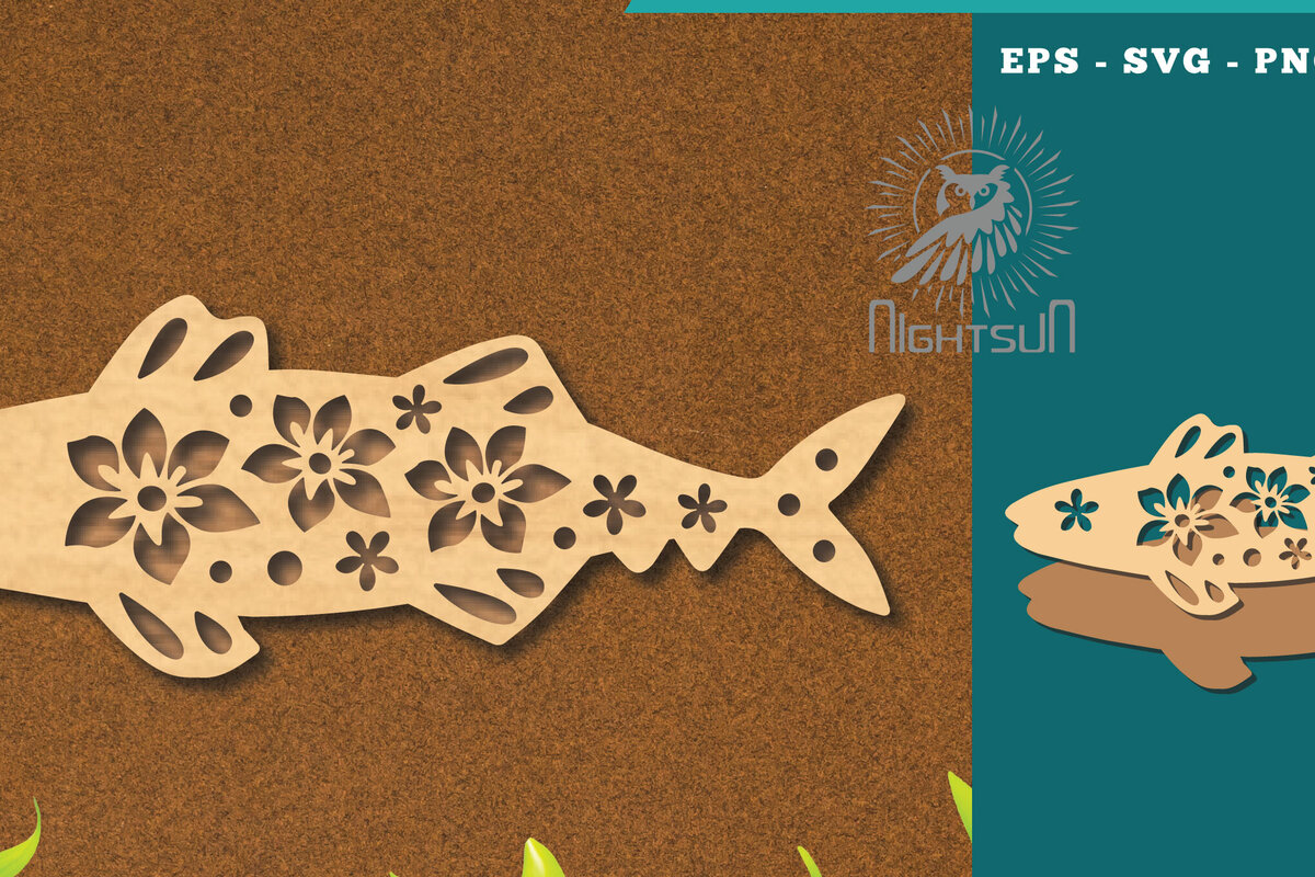 Intra απο ξύλο plywood 3mm-4mm πάχος - Flowers Fish Laser Cut Decoration 2 Δίασταση 20x20 cm INTRAFABR-114528107