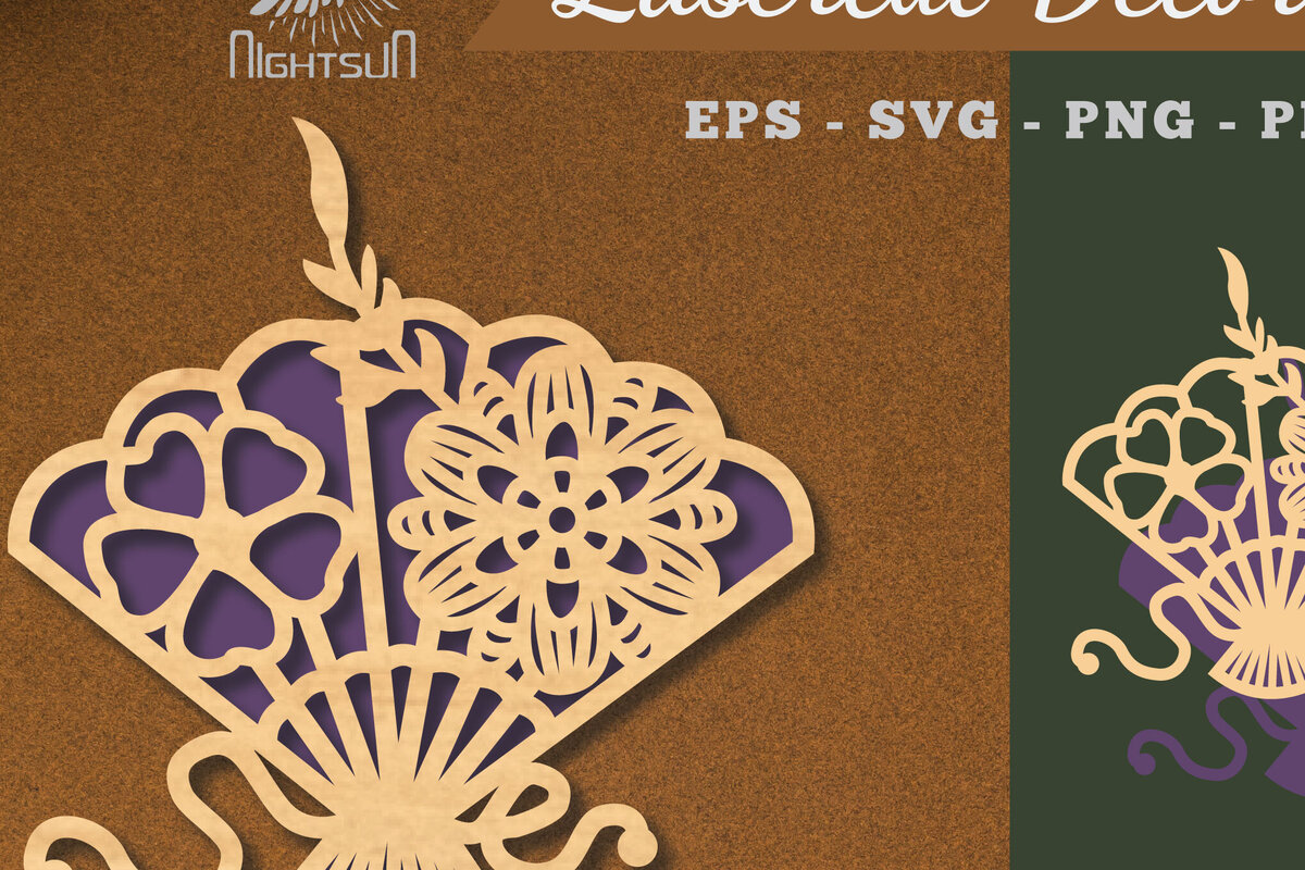 Intra απο ξύλο plywood 3mm-4mm πάχος - Διακόσμηση με κομμένο λέιζερ με ανεμιστήρα χεριών λουλουδιών 3 Δίασταση 20x20 cm INTRAFABR-113391074