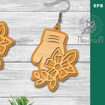 Intra απο ξύλο plywood 3mm-4mm πάχος - Σκουλαρίκια κομμένα με λέιζερ κάλτσα χεριών Flowers Δίασταση 3x3 cm INTRAFABR-113205959 - Image 1