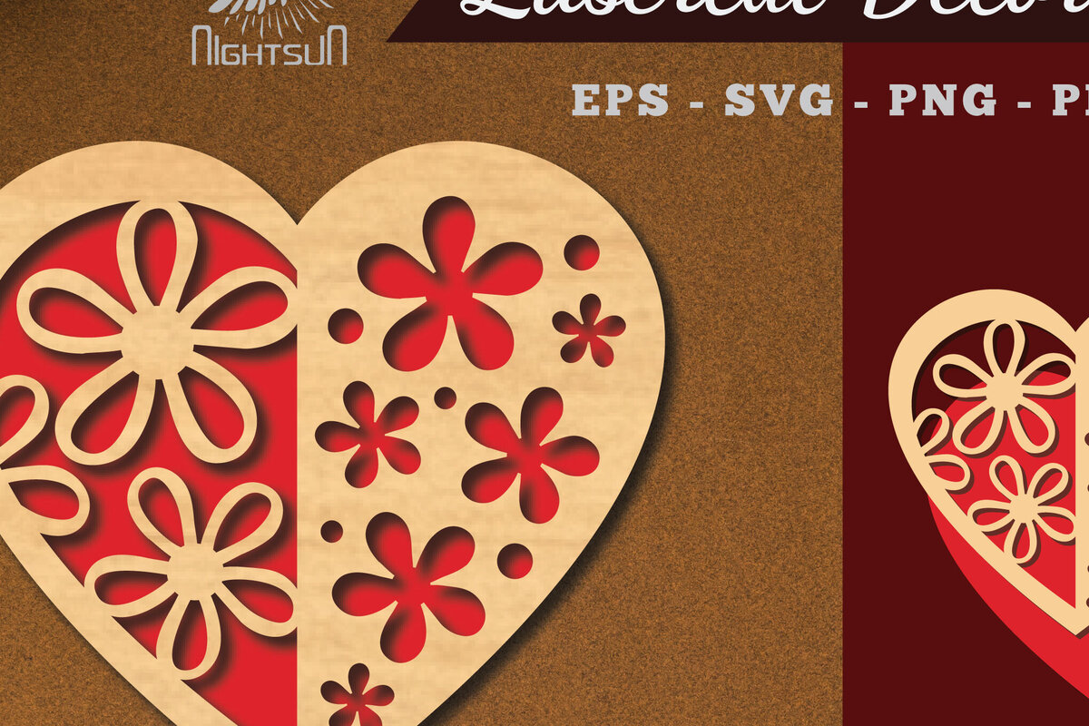 Intra απο ξύλο plywood 3mm-4mm πάχος - Διακόσμηση με κομμένα λέιζερ καρδιών λουλουδιών 1 Δίασταση 20x20 cm INTRAFABR-114138245