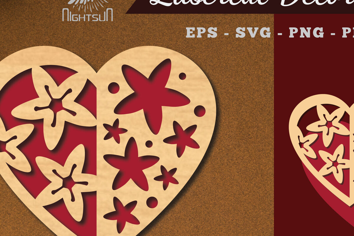 Intra απο ξύλο plywood 3mm-4mm πάχος - Διακόσμηση με κομμένα λέιζερ καρδιών λουλουδιών 2 Δίασταση 20x20 cm INTRAFABR-114138313