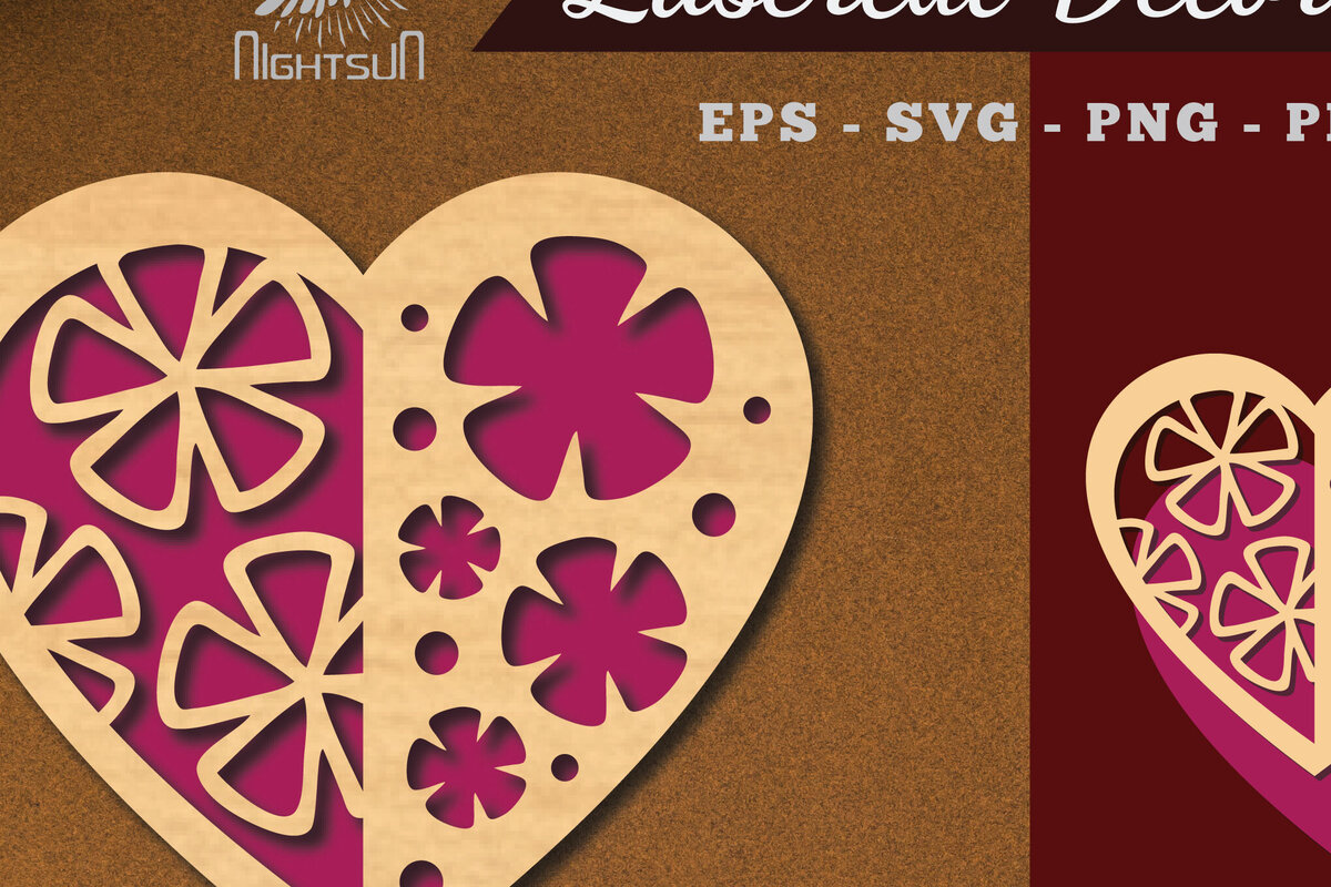 Intra απο ξύλο plywood 3mm-4mm πάχος - Διακόσμηση με κομμένα λέιζερ καρδιών λουλουδιών 3 Δίασταση 20x20 cm INTRAFABR-114138360