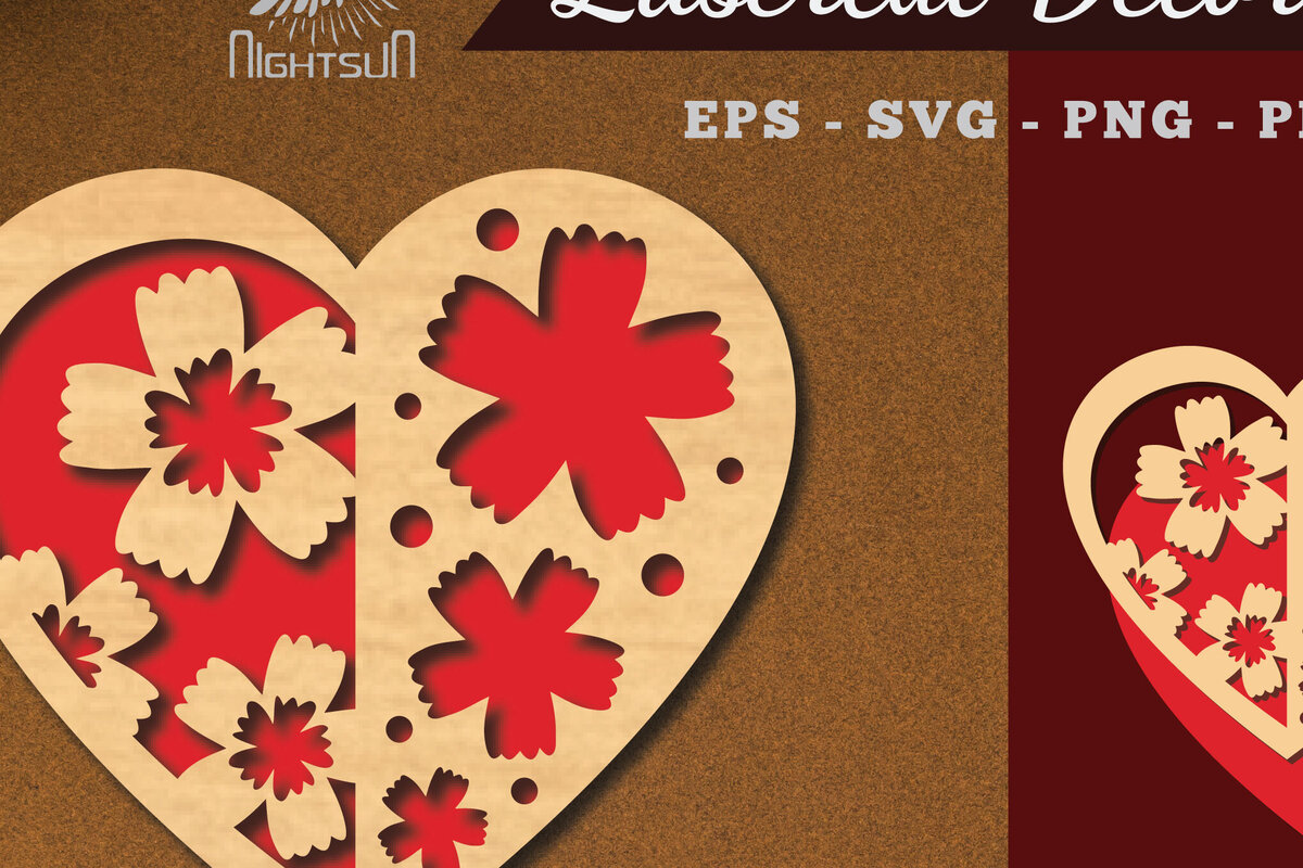 Intra απο ξύλο plywood 3mm-4mm πάχος - Διακόσμηση με κομμένα λέιζερ καρδιών λουλουδιών 7 Δίασταση 20x20 cm INTRAFABR-114138547