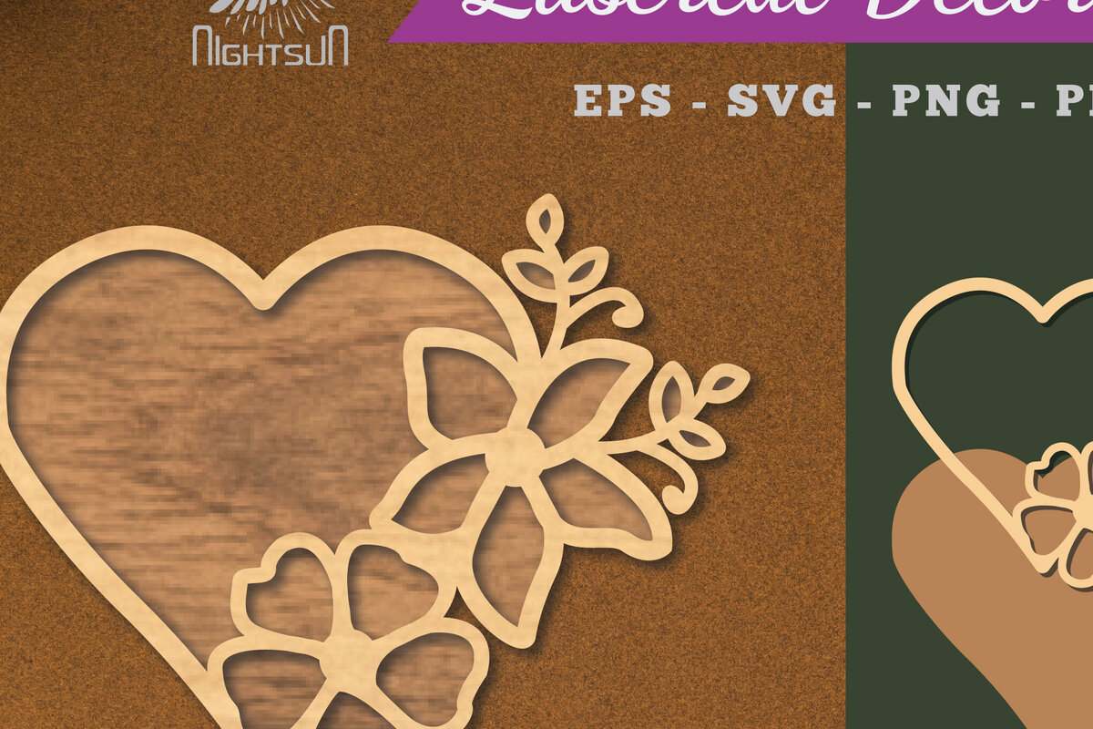 Intra απο ξύλο plywood 3mm-4mm πάχος - Flowers Heart Laser Cut Decoration  2 Δίασταση 20x20 cm INTRAFABR-112909017