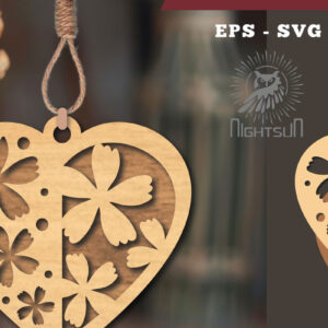 Intra απο ξύλο plywood 3mm-4mm πάχος - Στολίδι με κομμένα λέιζερ καρδιών λουλουδιών 1 Δίασταση 6x6 cm INTRAFABR-114305728