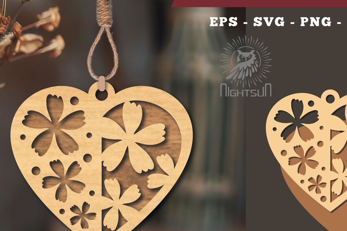 Intra απο ξύλο plywood 3mm-4mm πάχος - Στολίδι με κομμένα λέιζερ καρδιών λουλουδιών 1 Δίασταση 6x6 cm INTRAFABR-114305728