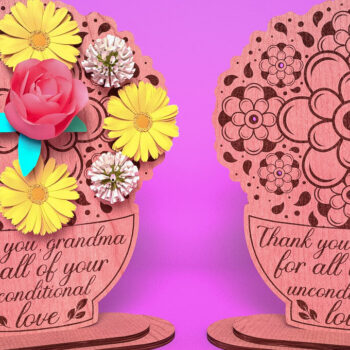 Intra απο ξύλο plywood 3mm-4mm πάχος - Θήκη λουλουδιών Grandmother Cut Laser Δίασταση 30x20 cm INTRAFABR-67625586 - Image 1